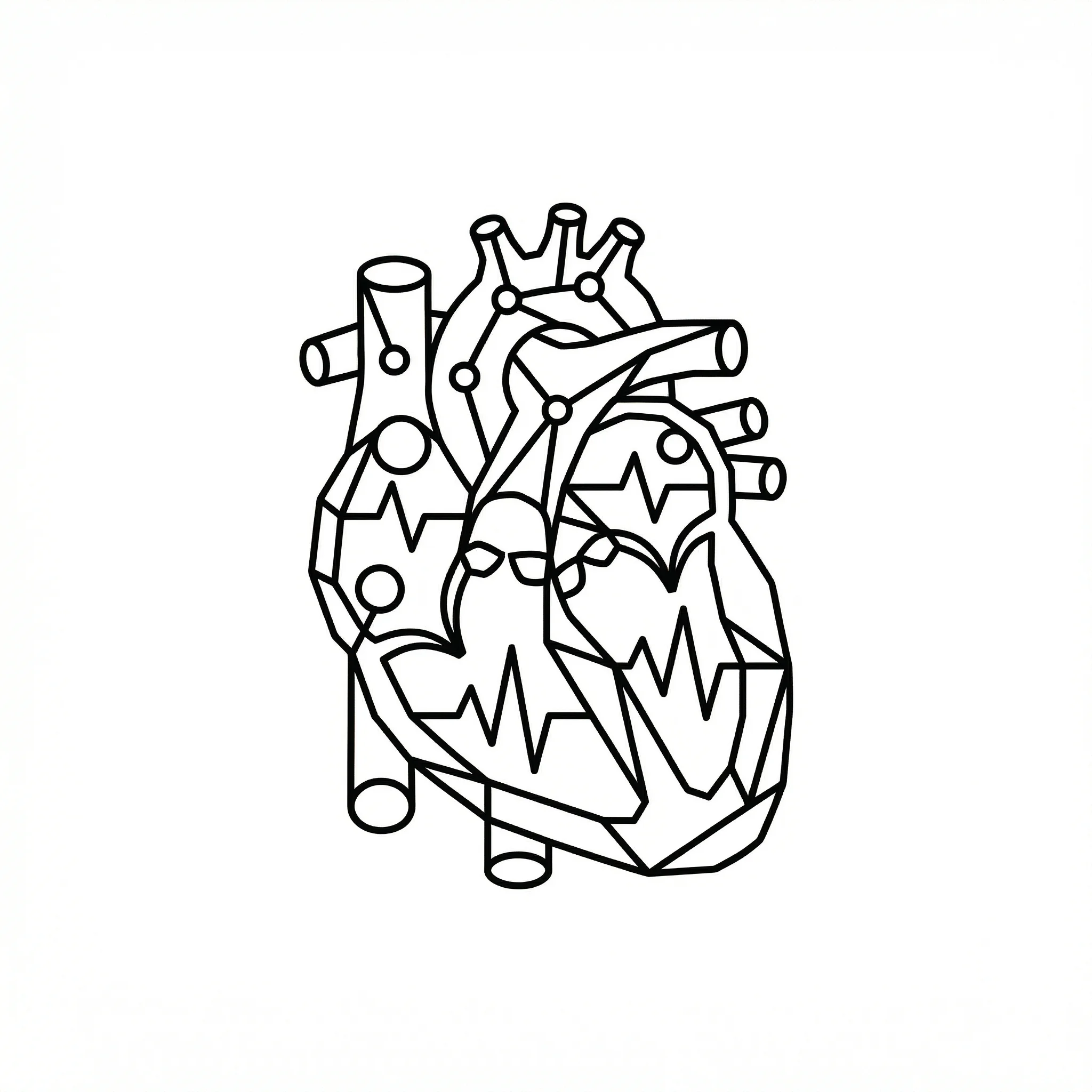 AI-generated anatomical heart with topological patterns and ECG waveforms