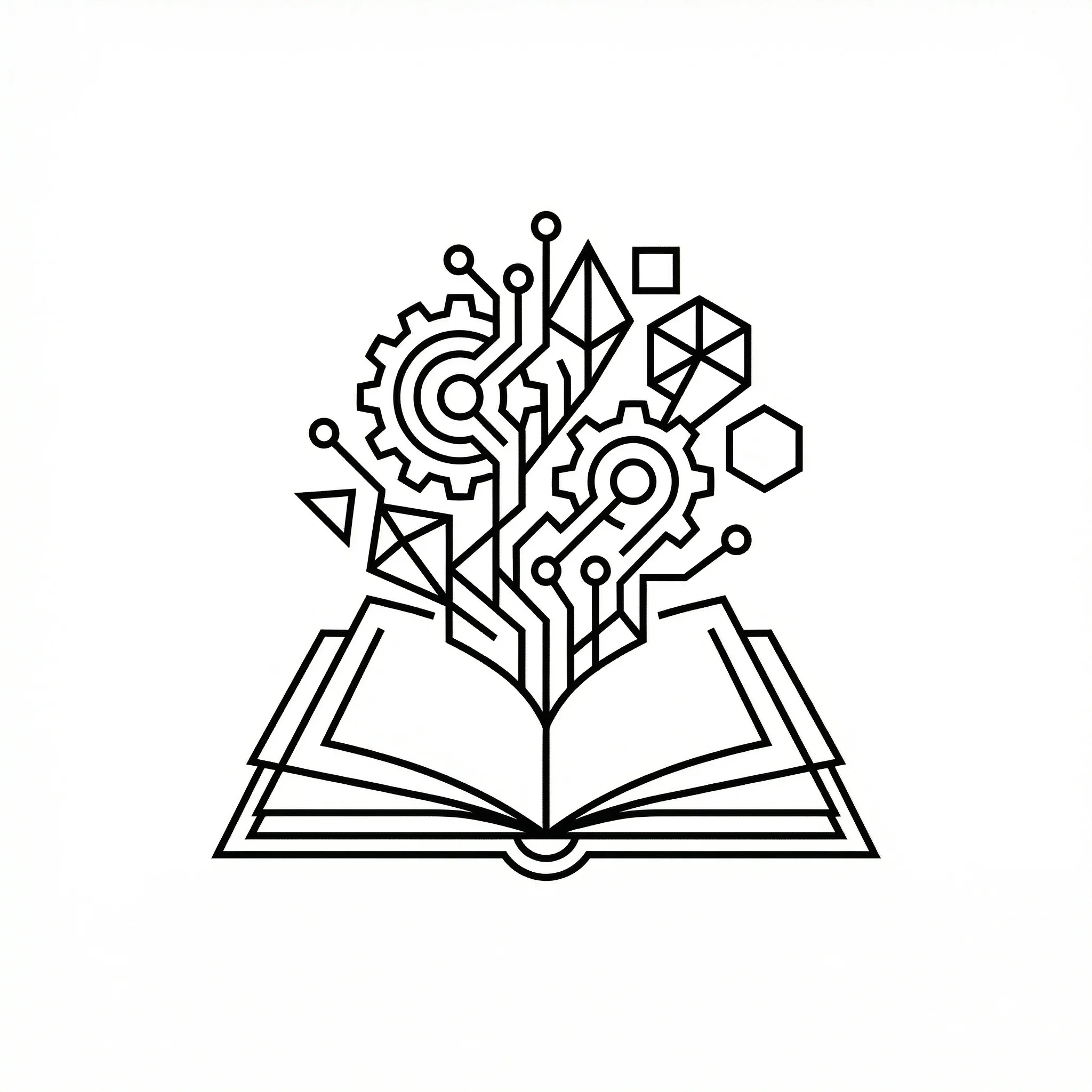 AI-generated book with algorithmic elements and geometric patterns