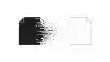 A wide minimalist black and white composition of a single sheet of paper, fully inked on the left and dissolving into a faint hollow outline on the right, evoking polished output with nothing underneath it