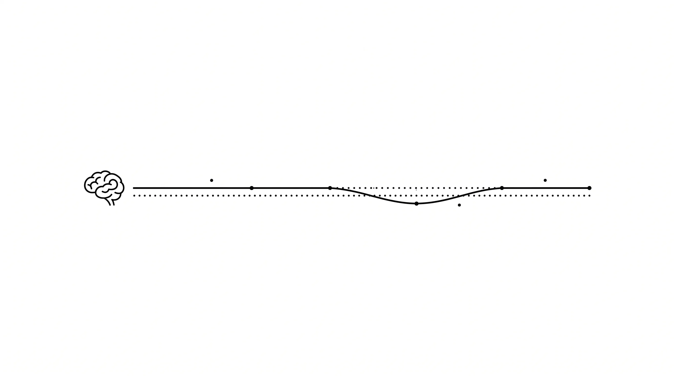 A horizontal baseline trace running steady then dipping, set against abstract data points in minimalist black and white