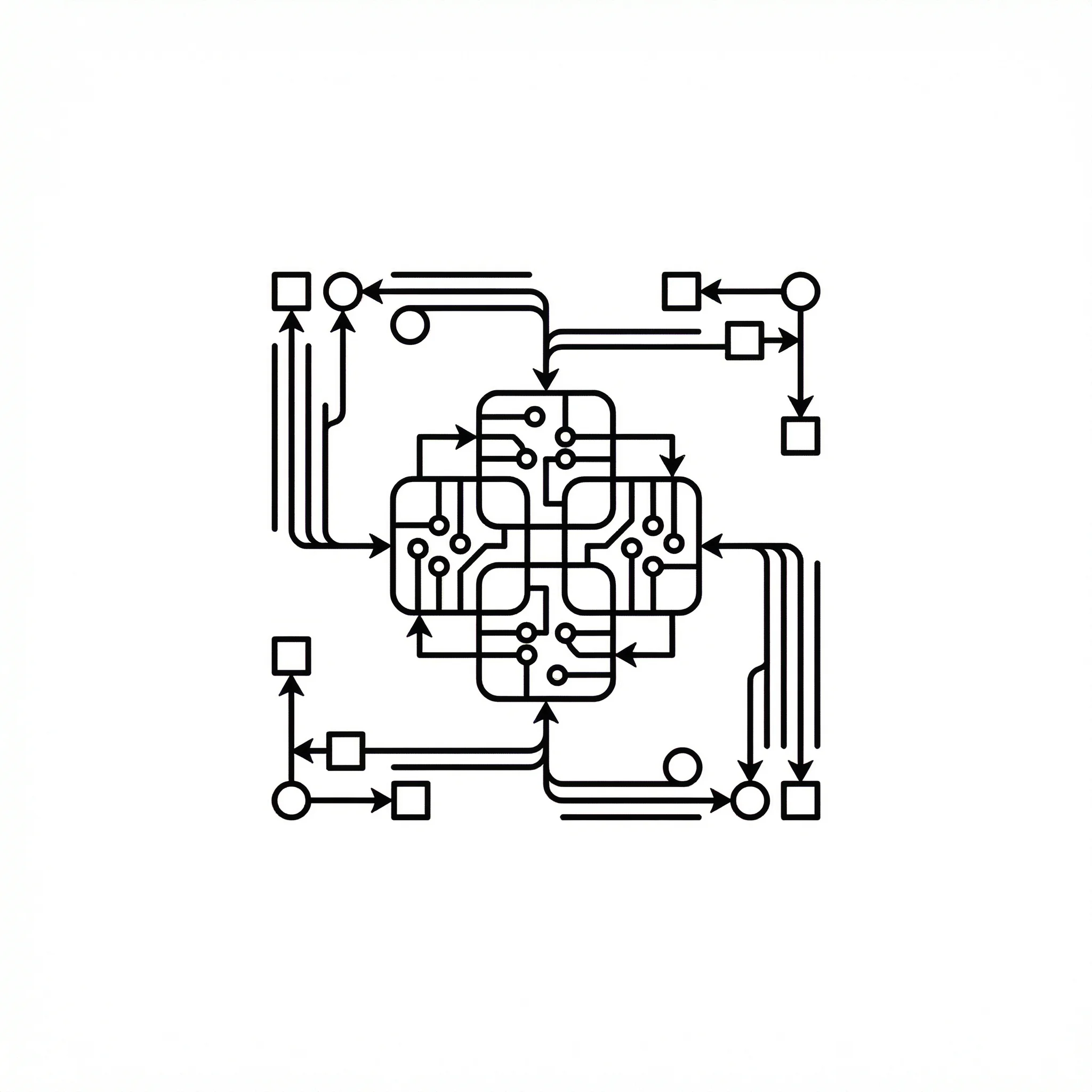 AI-generated cognitive architecture with interconnected geometric modules