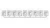 Wide horizontal composition of small uniform document-like cards aligned across the canvas, connected by thin lines suggesting they snap into a larger system