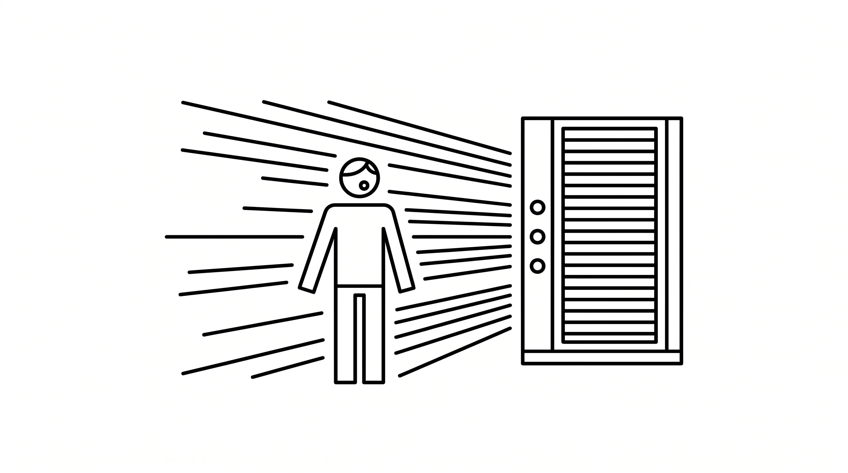 Minimalist black and white scene of a figure bathed in geometric light from a panel, suggesting a morning red light therapy ritual