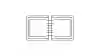 A wide black and white line drawing of two matching rectangular frames separated by a central gap, stitched together by short horizontal segments bridging the gap.