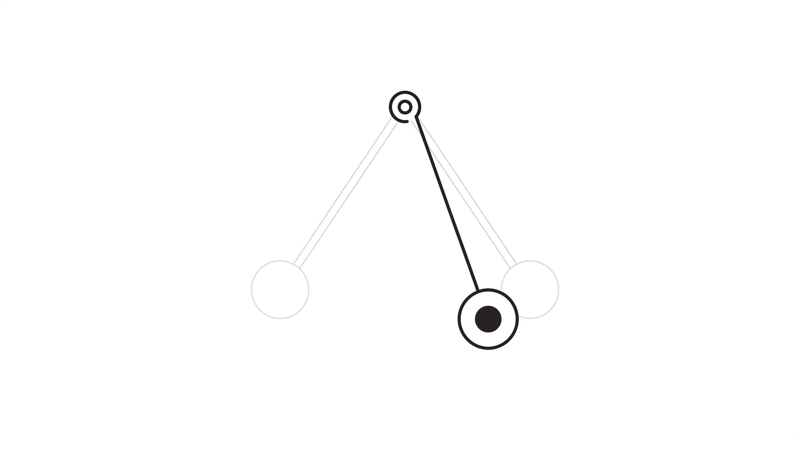 A wide minimalist black and white pendulum caught mid-swing, with faint ghosted outlines of the weight at both extreme ends of its arc, evoking a swing between two opposite policy poles