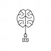 Minimalist black and white poster of a brain with a cable descending into a power socket