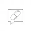 Minimalist black and white composition of a chat bubble dispensing supplement capsules along a clean horizontal line, evoking an AI-driven personal pharmacy