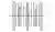 A row of slender vertical bars of alternating widths and irregular heights, reading as a product barcode, crossed by a single horizontal scanning line, in fine black line work on white.